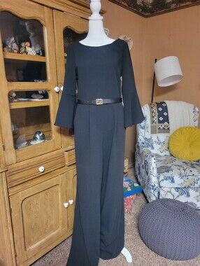 Calvin Klein Black Wide-Leg Jumpsuit with Bell Sleeves Sz 8